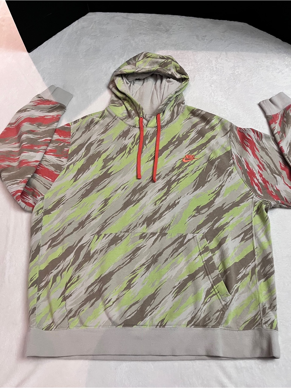 Nike Men’s Hooded Pullover Sweatshirt - Lime/Gray/Orange Accent